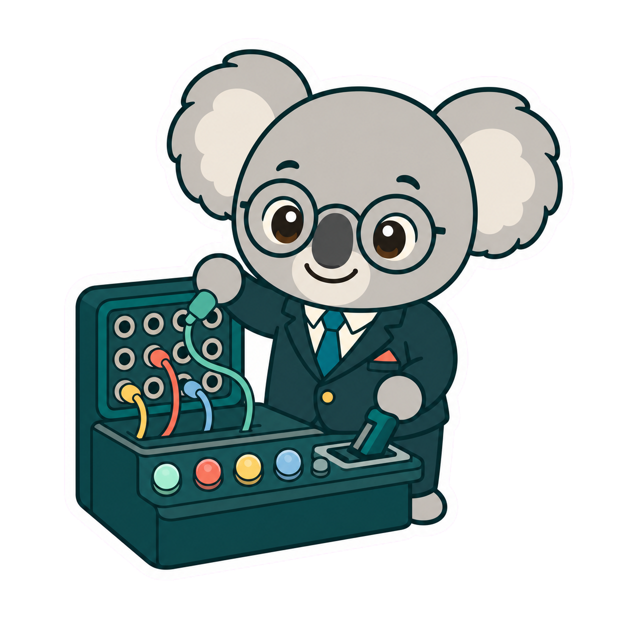 Ollie the Koala operating a colourful switchboard